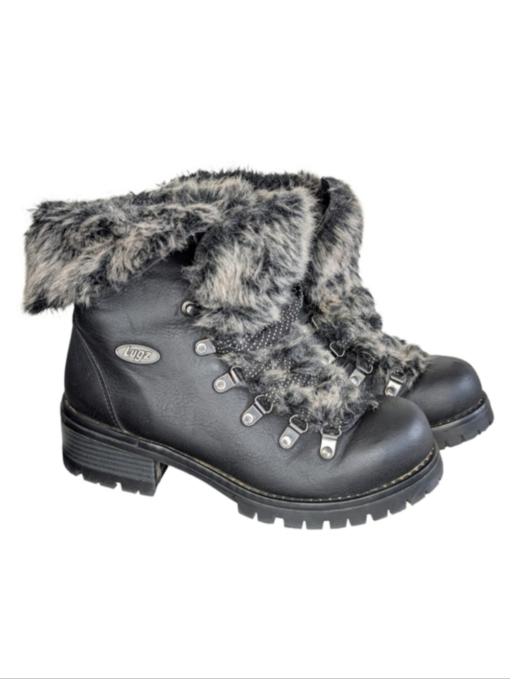 Vintage Y2K Lugz Faux Fur Lace Up Boots  | Chunky Grunge | Size 7.5